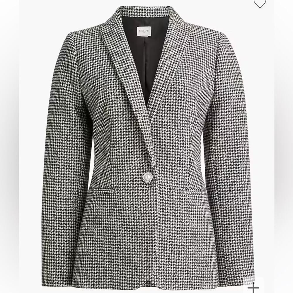 J. Crew Black & White Houndstooth Single-Button Blazer